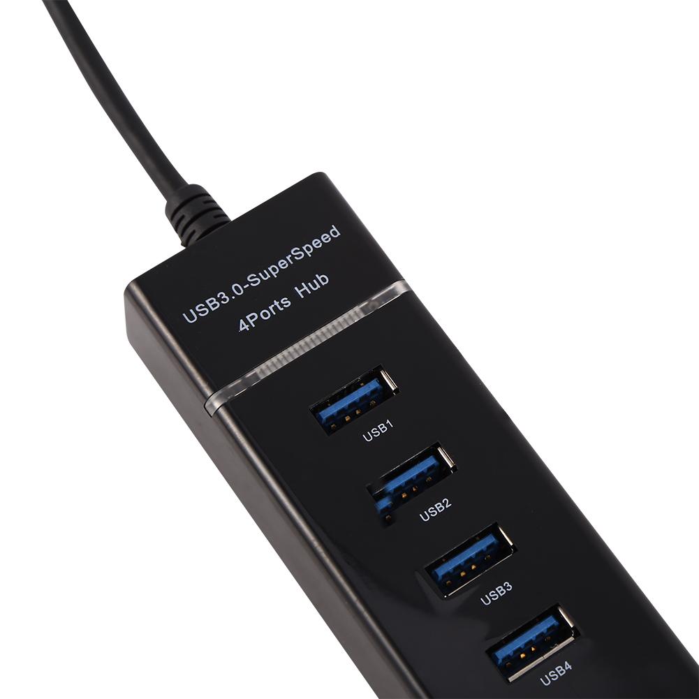 High Speed 4 Port USB 3.0 Hub Converter Adapter Portable Extender for Macbook Card Reader Black
