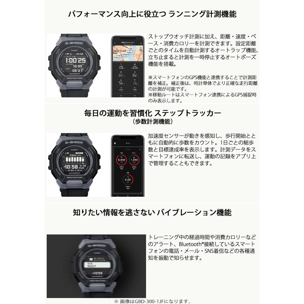 [CASIO] G-SHOCK G-SQUAD GBD-300-1JF Мужские цифровые спортивные часы, Bluetooth, Функции тренировки, Черный