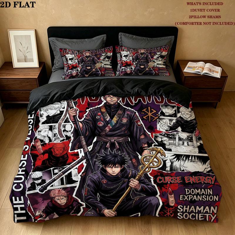 Jujutsu Kaisen Pattern Bedding Quilt Set Quilt Cover Pillowcase Home Birthday Gift(1 * duvet cover + 2 * pillowcase, without core)