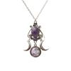 Personality Punk Sliver Color Triple Moon Goddess Round Oval Amethyst Pendant Necklace for Women Creative Charm Jewelry Gifts