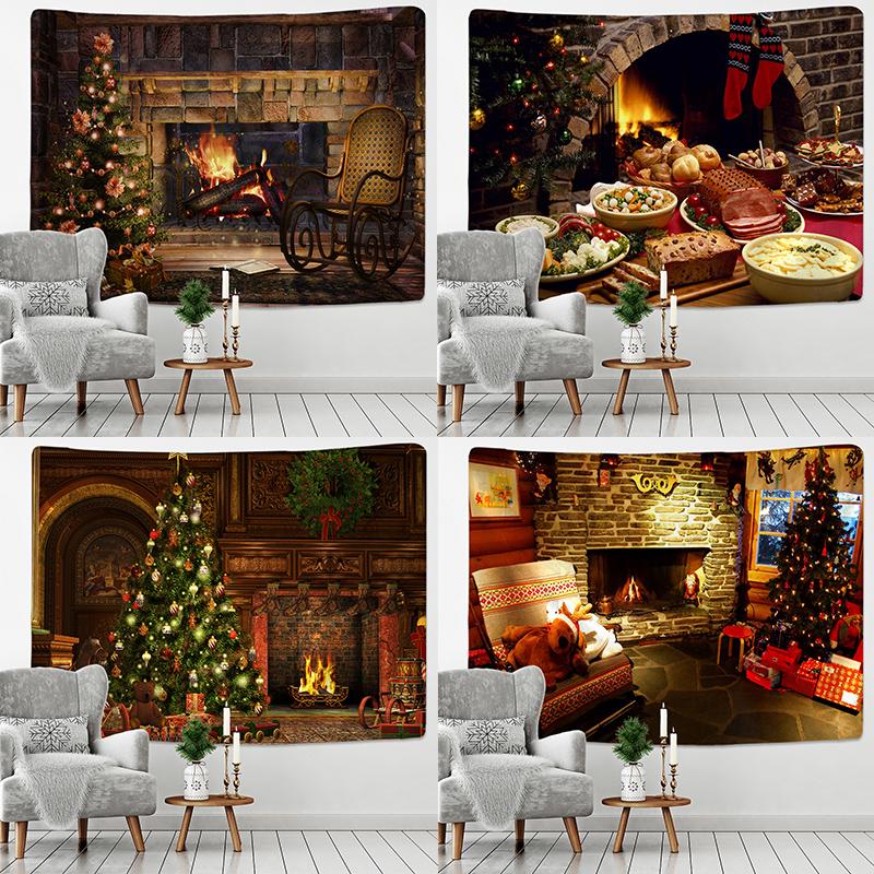 Рождественский гобелен, Рождественская елка и камин, уютный домашний настенный фон, украшение для дома, комнаты, подарок
