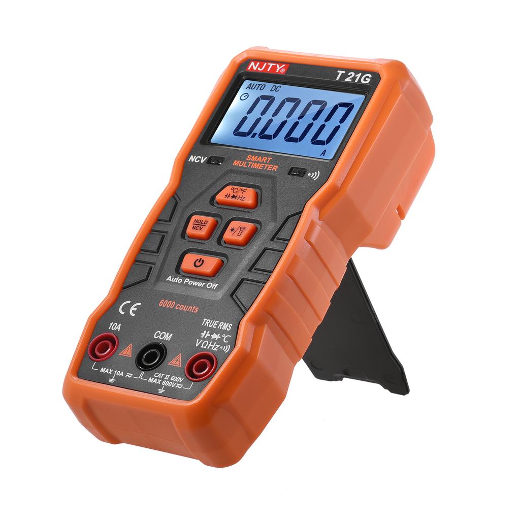 NJTY T21G Мини-умный мультиметр, 6000 отсчетов, истинное среднеквадратичное значение, универсальный счетчик, карманный размер, компактный 2-дюймовый ЖК-дисплей