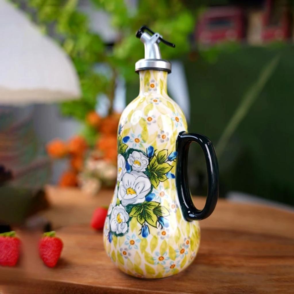 Flowers Plants Ceramic Olive Oil Bottle Soy Sauce Vinegar Multifunctional Kitchen Seasoning Drainage Bottle Kitchen Accessories