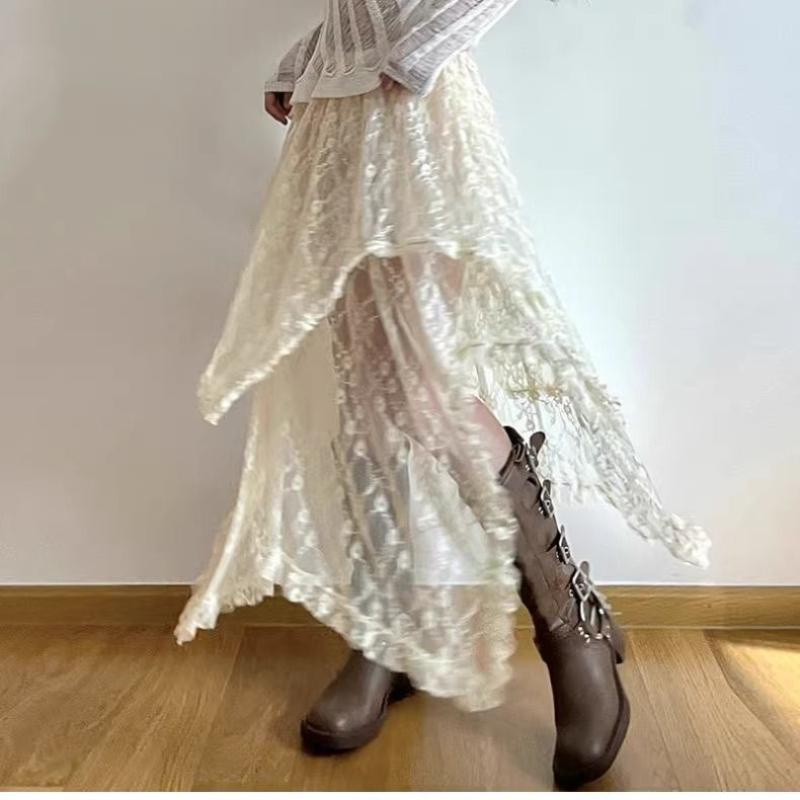 Женская винтажная кружевная асимметричная юбка Y2K Fairycore Boho, эстетичная модная юбка с высокой талией, женские праздничные наряды