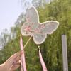 Long Handle Chinese Style Fan Decorative Floral Pattern Silk Fan Vintage Hanfu Fan  Ladies