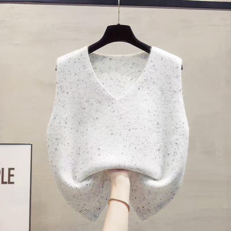 Женский свитер-жилет с V-образным вырезом в стиле ретро с цветочным узором в горошек на весну и осень, с внутренней стороны плеча