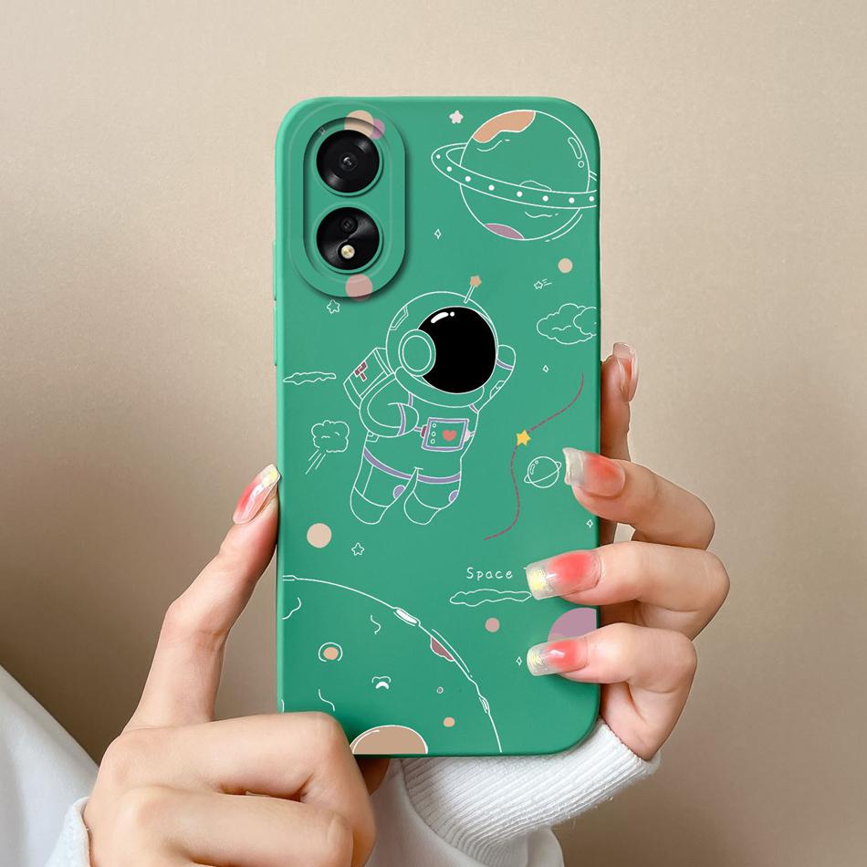 Чехол для Oppo A18 A38 4G Чехол с защитой камеры Крутой Астронавт Жидкий Силикон Мягкие Задние Крышки Для Oppo A 38 A 18 Корпус