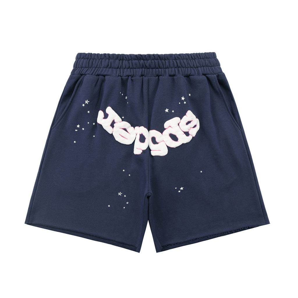 Cross-border European and American trendy brand sp5de spider web letter fake two-piece casual shorts men's and women's high street sports 