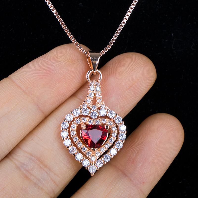 BELLA BOX Горячие продажи в форме сердца, рубиновые драгоценные камни, цвет розового золота, 5А, циркон, цепочка на ключицу, простое хрустальное ожерелье для женщин, свадебные украшения, оптовая продажа