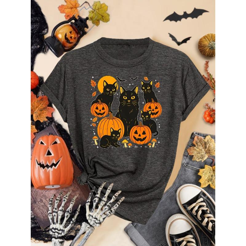 Halloween Atmosphere Printing Fashion Casual Short Sleeve Crew Neck Women's T-Shirt