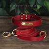 Real Leather Dog Collar Leash Set Personalized Pet Collar With Leash Free Engraving Nameplate For Small Medium Large Dogs