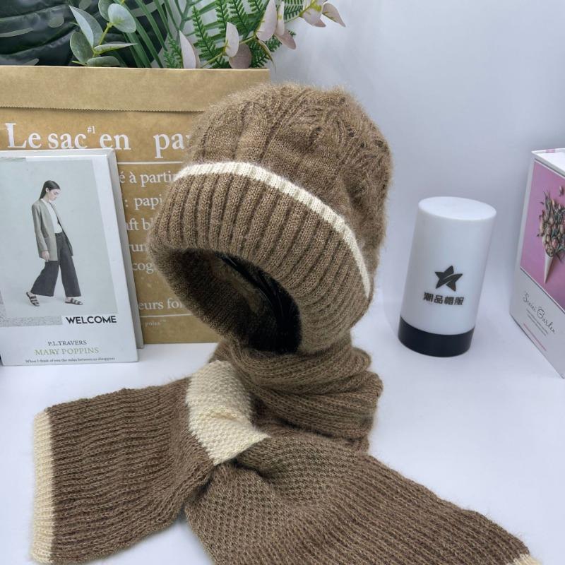 New Double-color Thermal Cap Versatile Velvet Scarf Integrated Snow Cap Plush Wool Cap Buckle Ear Protector Knitted Cap