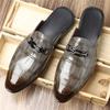 Fashion Fashion New Men's Black Grey Brown Crocodile Pattern Leather Half Slippers Shoes Male Casual Mules Moccasins Breathable Loafers