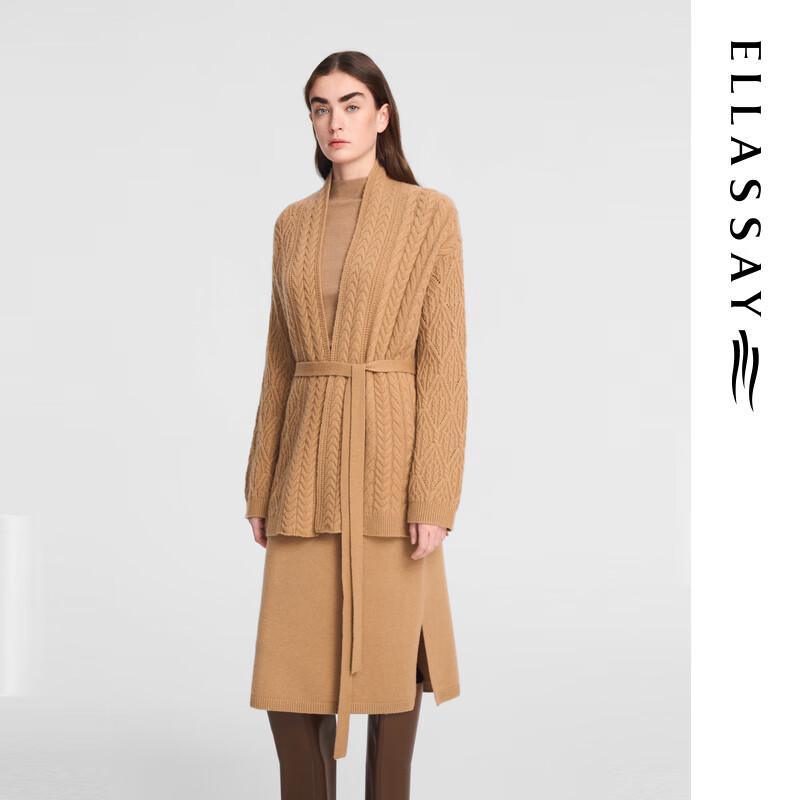 ELLASSAY Women's Merino Wool Blend Tie-Waist Mid-Length Knit Cardigan