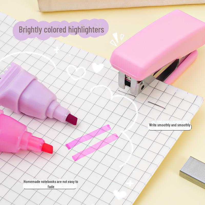 Candy Color Mini Stapler & Highlighter Set: Creative Cartoon Unicorn & Dinosaur Design