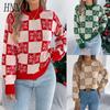Autumn and Winter Snowflake Checkered Lantern Long-sleeved Pullover Sweater for Women's Christmas