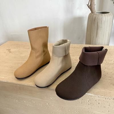 Средние ботинки Мягкие кожаные одинарные туфли Тонкие ботинки Женские ботинки на плоской подошве с одной педалью Круглые ботинки в повседневном стиле в корейском стиле