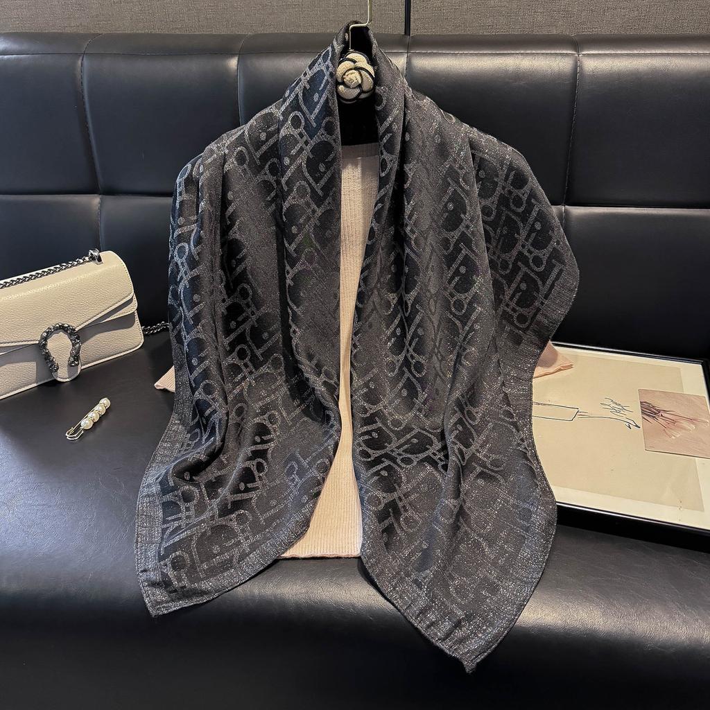 Simulation Silk Fashionable And Elegant High-End Square Scarf Silk Scarf Letter D Tencel Cotton Gold Silk Scarf Headscarf Women