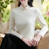 New Chinese Style White Inner Bottom Shirt Spring New Chinese Style Long-sleeved T-shirt Retro Top