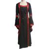 Women Dress Medieval Royal Style Lace-up Hooded Bat Sleeve Maxi Dress Waist-Cinching Square Collar Stage Performance Renaissance Cosplay Costume
