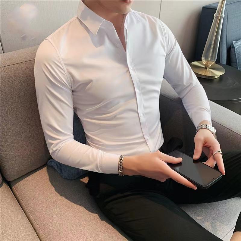 Men's Long-sleeved White Shirt Business Professional Suit Hairdresser Markless Black Shirt