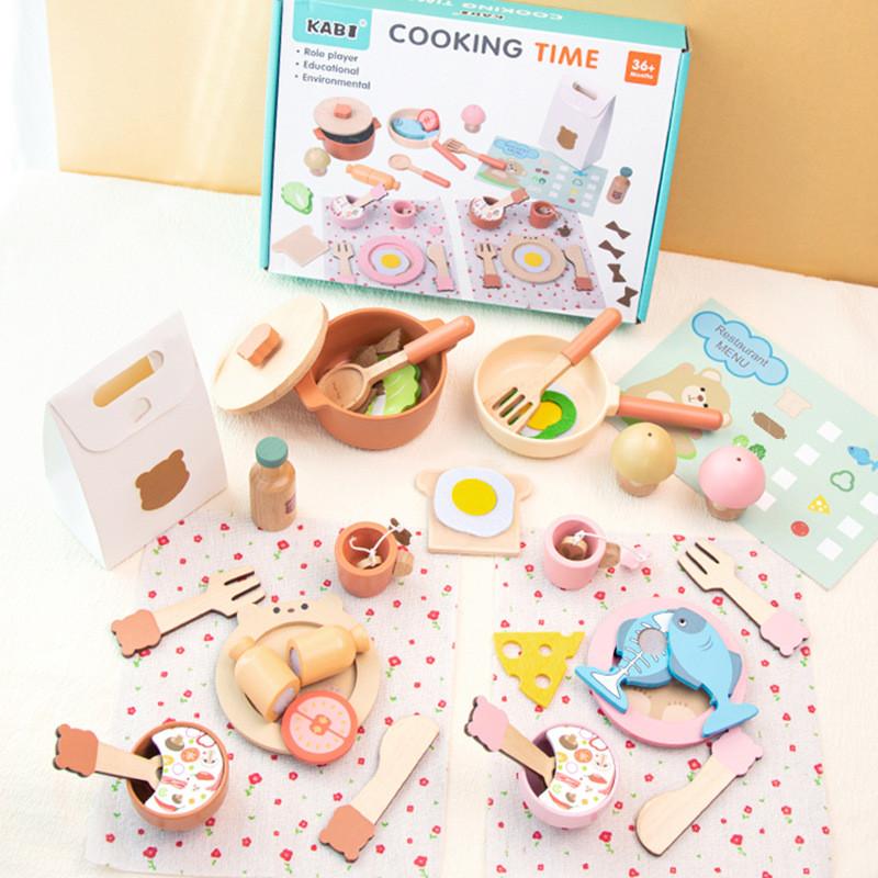 Kids Wooden Cooking Role Play Set Bear Themed Kitchen Toys For Education Early