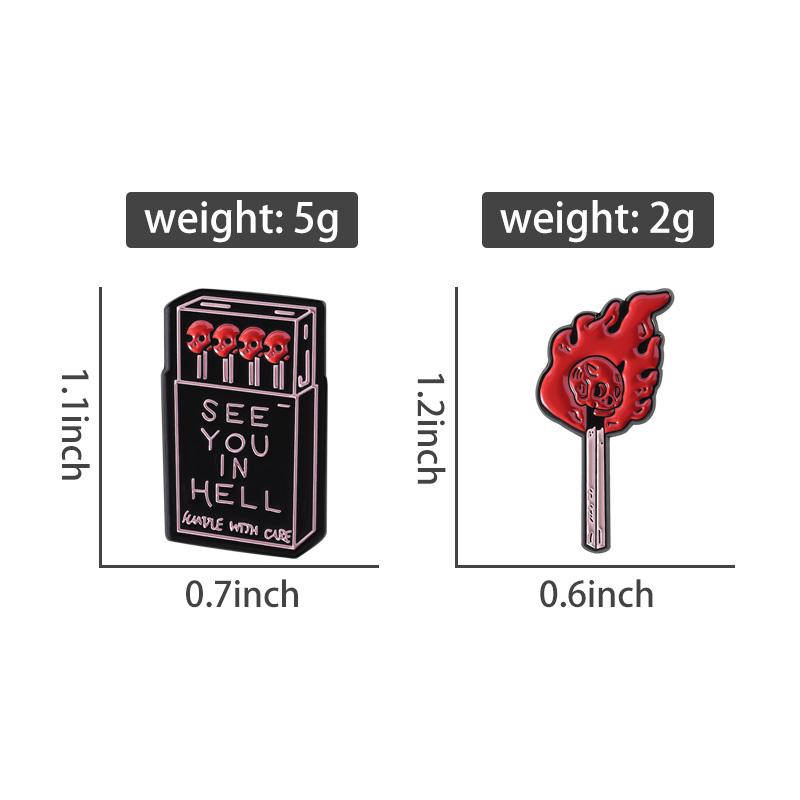 SEE YOU IN HELL Enamel Pins Custom Skull Matchsticks Brooches Lapel Badges Clothes Punk Jewelry Gift for Friends