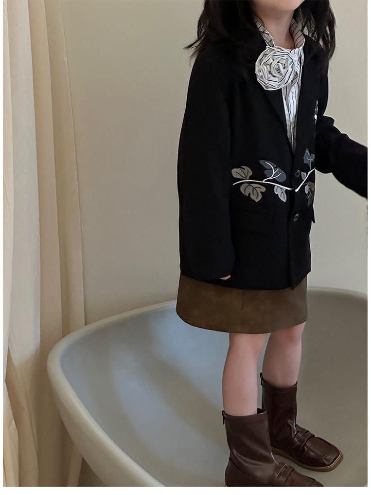 Комплект костюма для девочек «Осень 2025» с вышивкой хризантем - Модная повседневная детская одежда