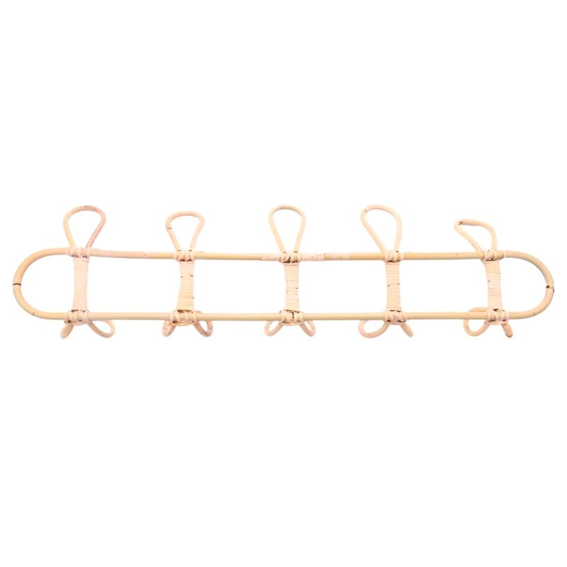 Rattan Wall Hooks 5 Hooks Kids Garments Organizer Rack Clothes Hat Hanging Hook Rattan Hanger Kids Room Decor Hanger