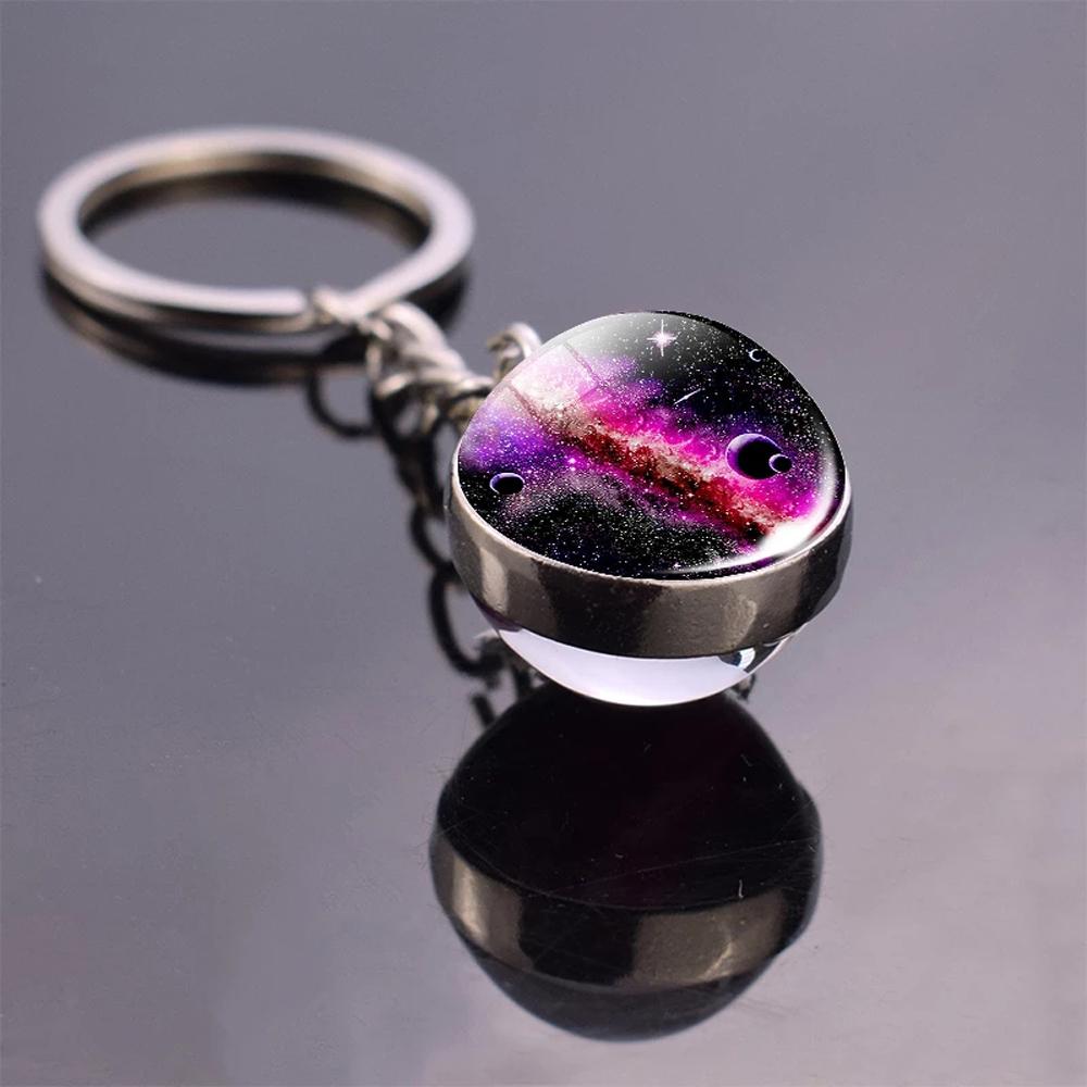 Sun Earth Double Side Glass Ball Nebula Moon Keychain Solar System Planet Keyring Luminous
