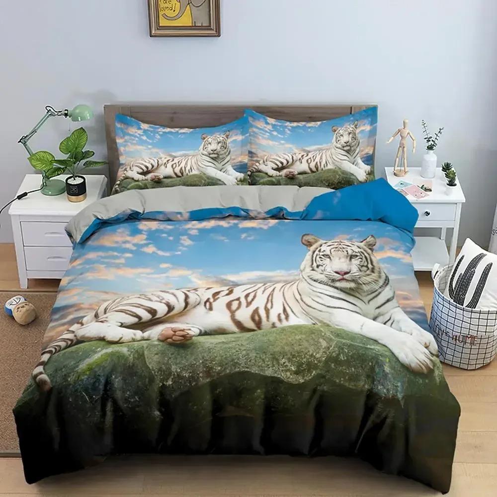 Пододеяльник с тигром King Size Wild Theme Комплект постельного белья Animal Pattern Пододеяльник Animal Theme Sunset Polyester Quilt Cover