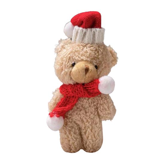 Плюшевый медведь Рождественское украшение Маленький мягкий медведь в вязаной шапке и шарфе Милые животные Настольное украшение для рождественских сувениров