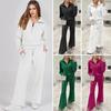 2 Pcs/Set Women Top Pants Set Lapel Solid Color Zipper Long Sleeves Sweatshirt Adjustable Waist Wide