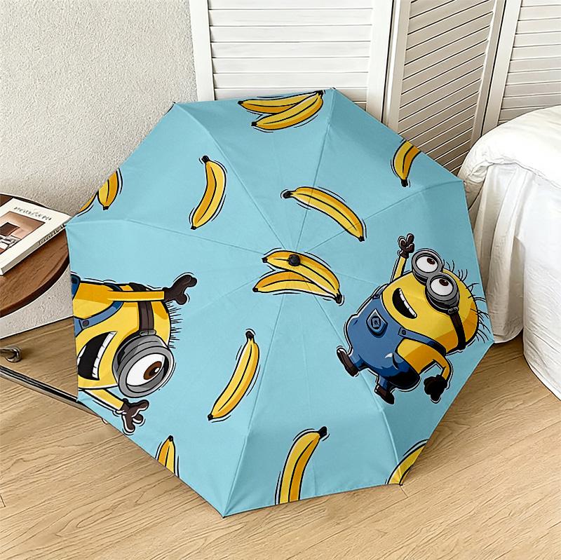 Minions Bananas 8 Ribs 3Fold Black Glue Uv Protection Umbrella Sun Protection Rainproof Compact Folding Umbrella For Travel Daily Use C923426