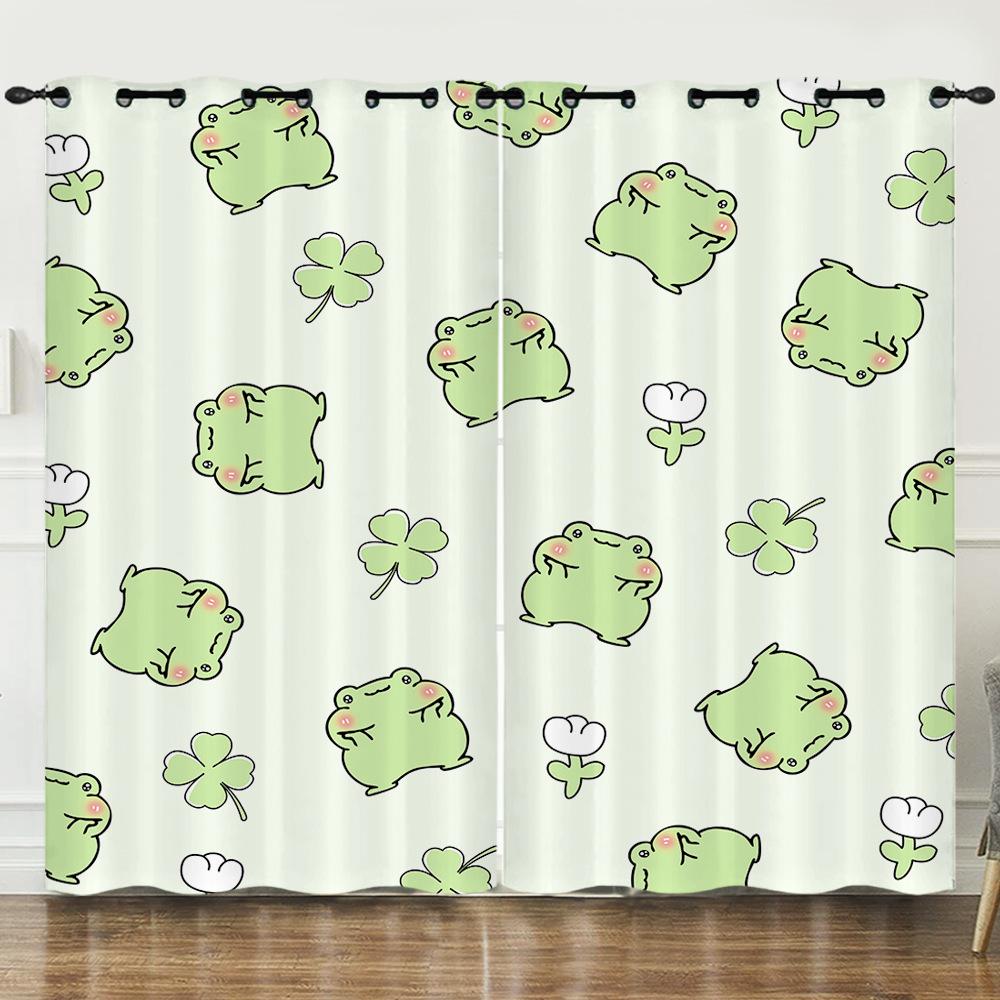 Curtains Cartoon Frog Digital Printing Blackout Curtains Bedroom Perforated Curtains