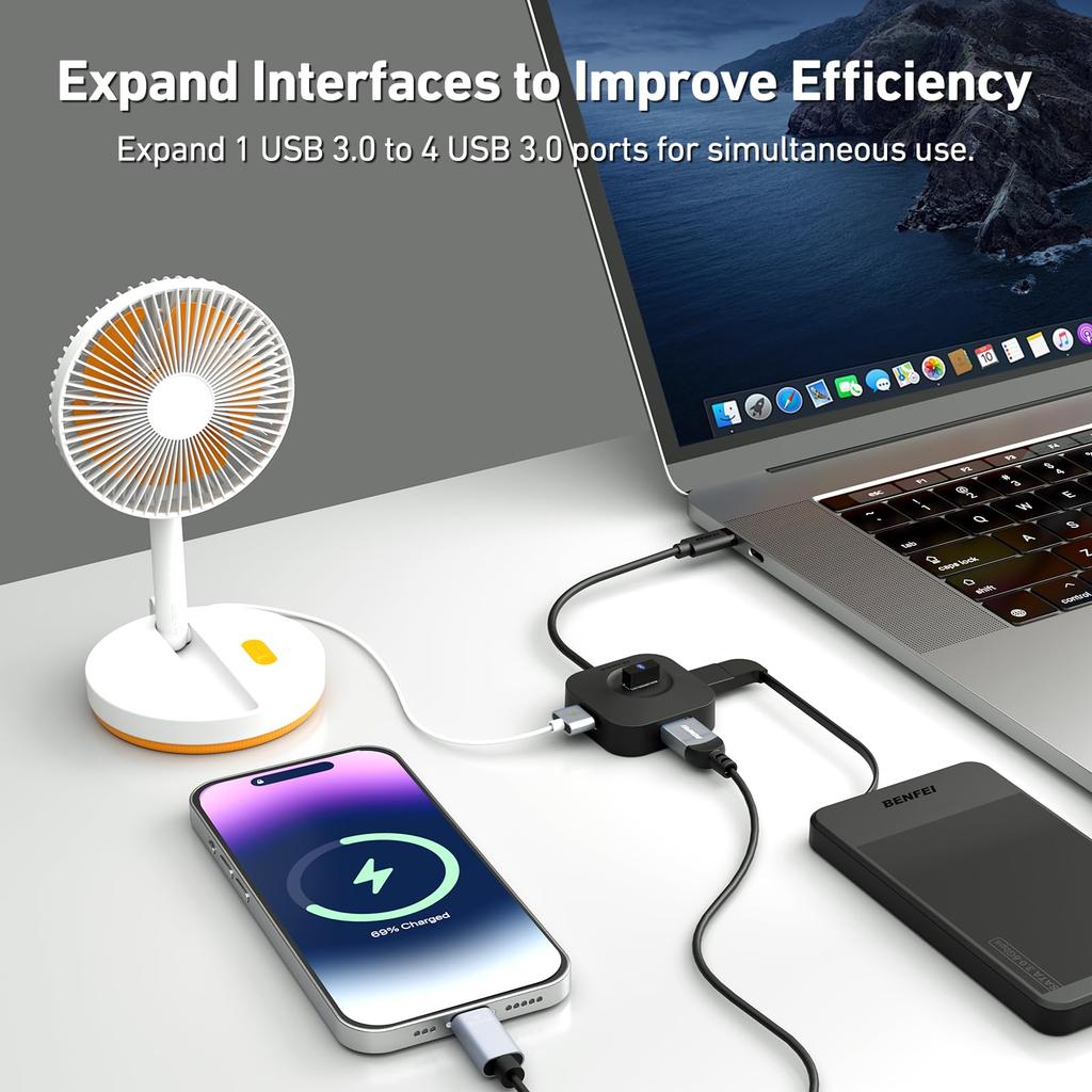 USB-концентратор BENFEI USB C с USB-разветвителем типа C со скоростью передачи данных 5 Гбит/с для Mac Flash Mobile HDD-концентратор, 4 порта 3.0 для передачи данных, MacBook, Pro, iMac, Surface, XPS, Drive,