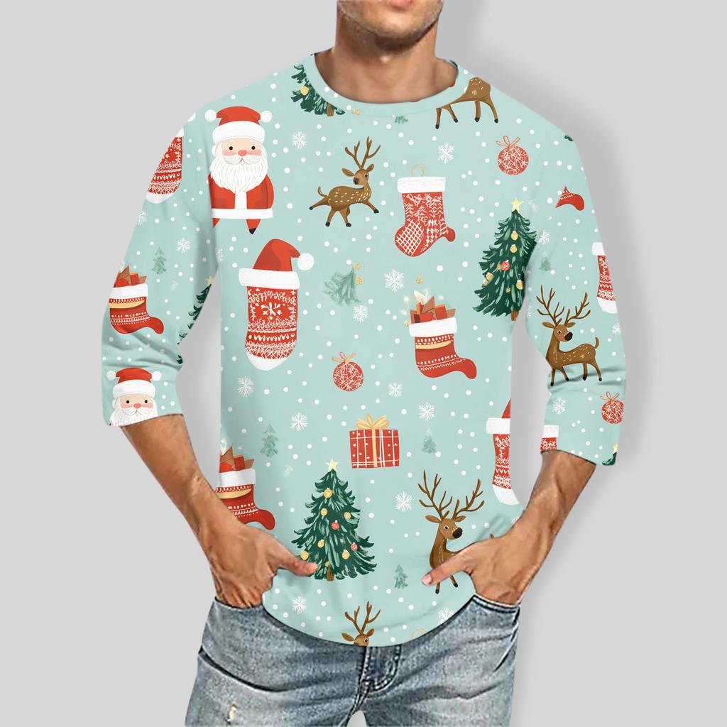 Men'S Round Neck Three-Quarters Sleeve Top Casual Fashion T-Shirt