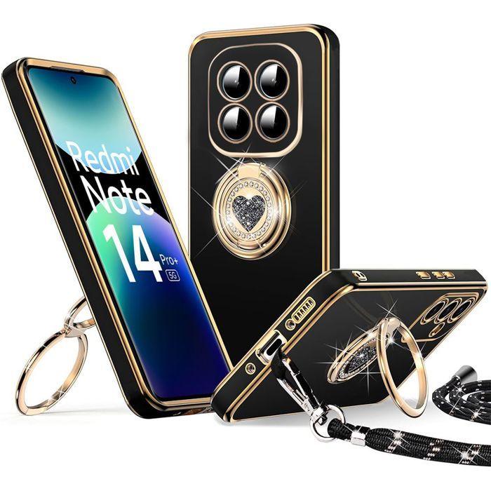 Coque de protection - E.F.CONNECTION - Pour Xiaomi Redmi Note 14 Pro Plus 5G - TPU Slim - Motif Cœur - Noir