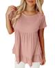 Pink Solid Short Sleeve Ruffle Hem Top