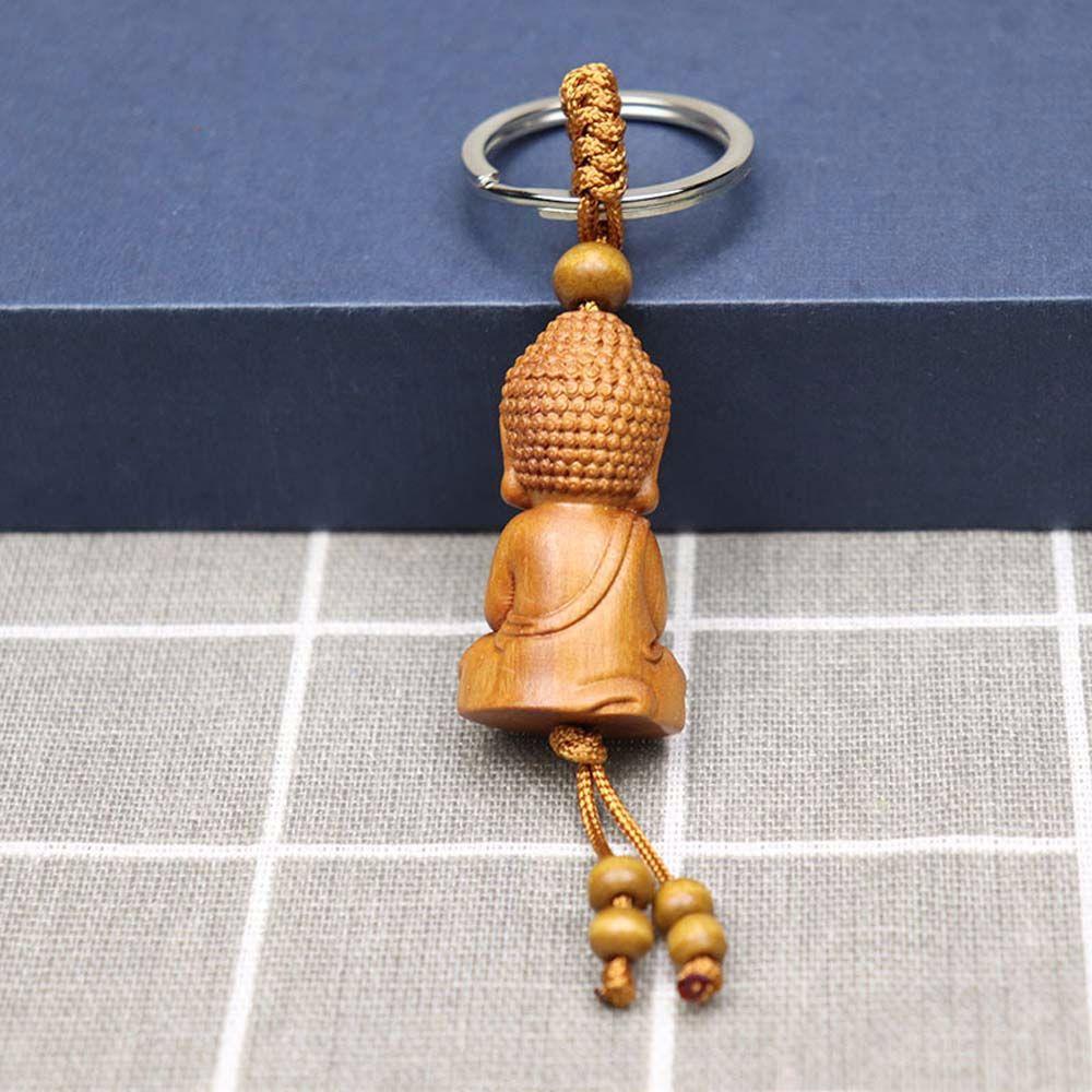 Bag Pendant Engraving Wood Carving Craft Buddha Guanyin Key Ring Keychain Keyfob Car Accessories