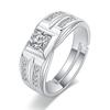 S925 Silver Ring, Fashionable Men's Two-row Zircon Ring, Platinum-plated Simple Ring, Open Adjustable Wedding Ring