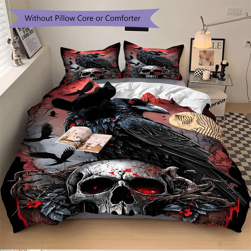 3pcs Raven Skull Artwork Bedding Set. Soft and Comfortable with No Core Included (1x Duvet Cover + 2x Pillow Covers) yy251009251