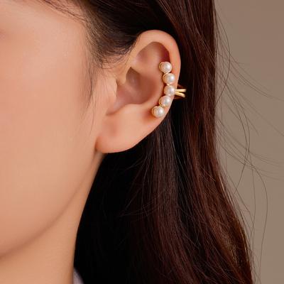 GEMCHIC Женские Французские Винтажные Минималистичные Жемчужные Серьги-Каффы из Нержавеющей Стали Клипсы для Непроколотых Ушей Простая Атмосфера Боковой Кафф