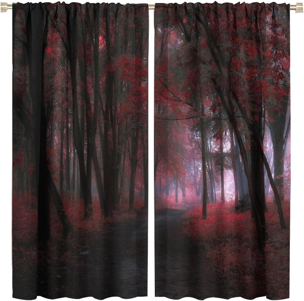 Gothic Dark Misty Forest Curtains, Mysterious Horror Foggy Dim Dead Jungle Under Strange Bright Moon,Thermal Insulation Blackout