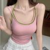 Розовый топ из двух частей с имитацией халтернея для женщин, сладкий и пикантный, с подкладками для груди, узкая талия, двойные бретели, верх, закрывающий тело, для лета