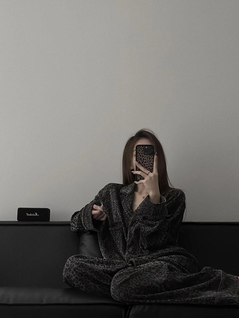 Пижамный комплект с леопардовым принтом: Стильный женский кардиган, с длинным рукавом, повседневный домашний для весны и осени