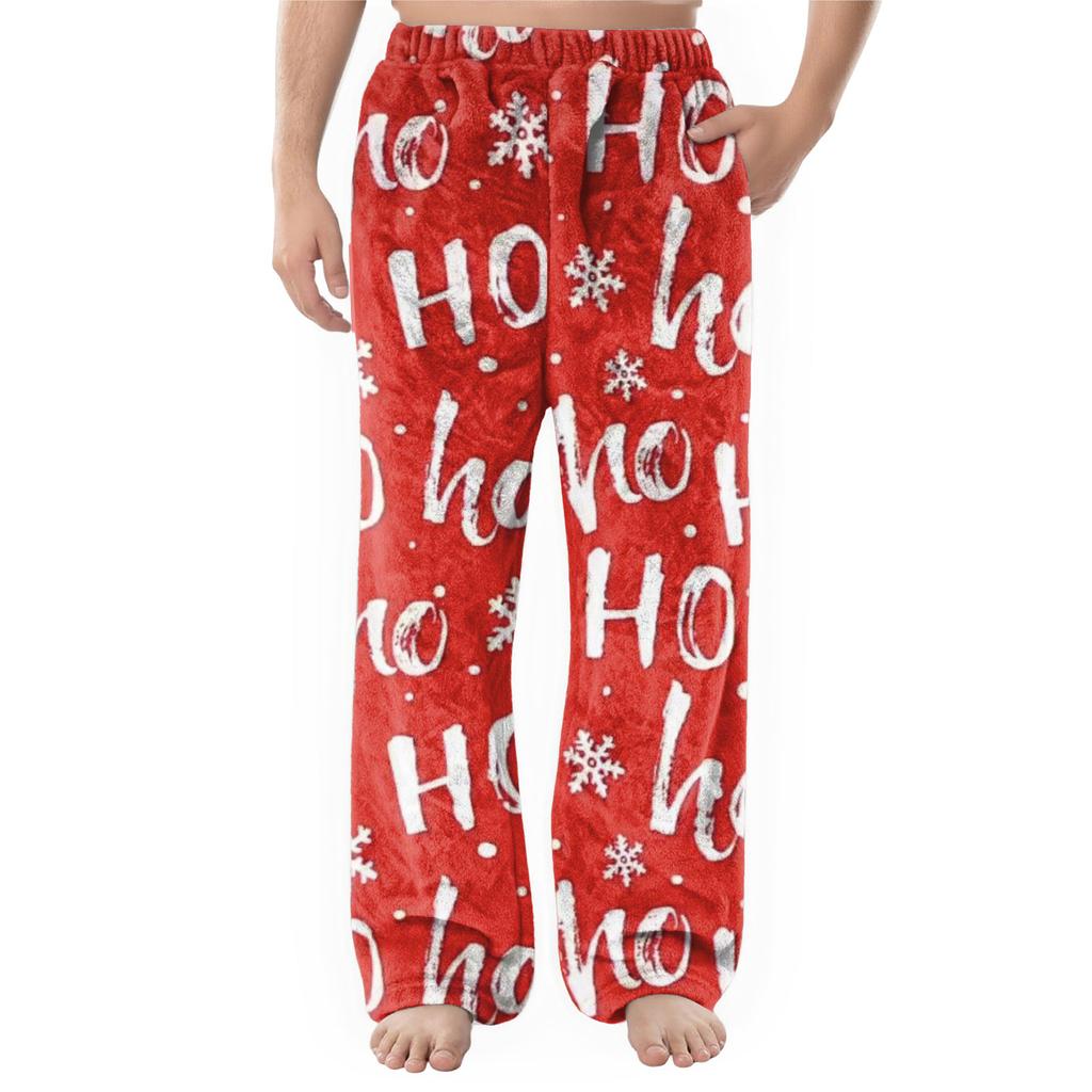 Men's Flannel Pocket Casual Pants, Printed Pocket Casual Pants, Home Sleeping Pants