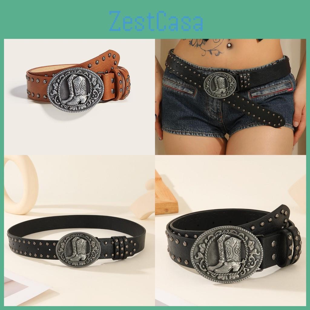 Belt Leather Punk Buckle With High Heel Shoe Design Circular Buckle Decor Rivet