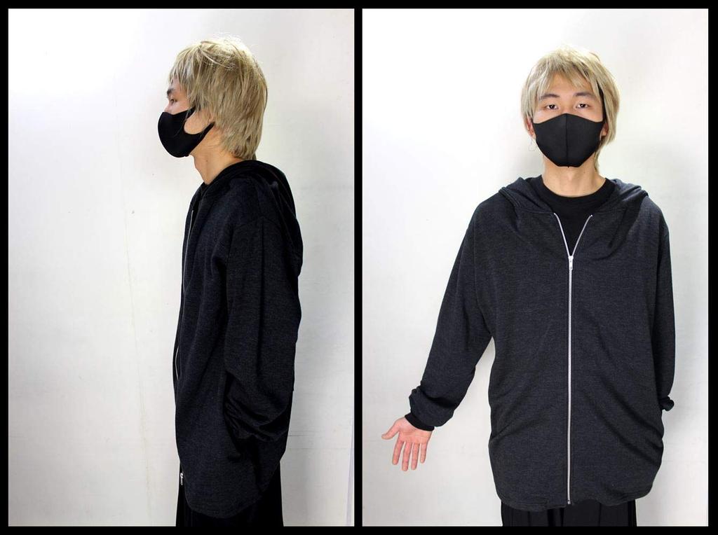 Худи ROSEATE с кроличьими ушками и пирсингом, мягкое, длинное, сделано в и кроличьи ушки, худи на молнии, легкое, длина, Япония, мужское, женское, (черный)