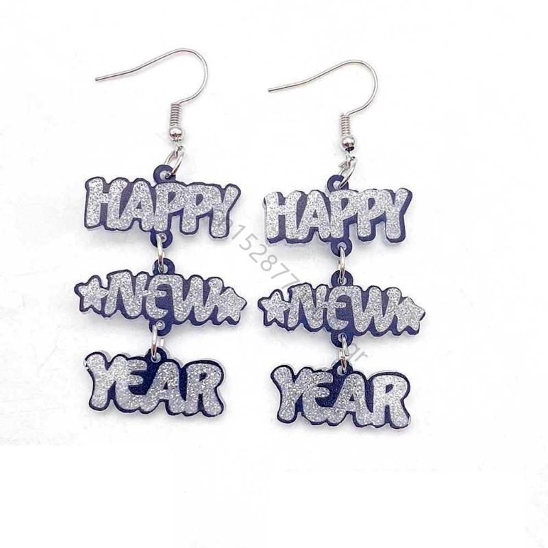 Stylish Holiday Theme Ear Pendants Happy New Year Drop Dangle Shimmering Earrings Jewelry Colorful Ear Adorments AXYD